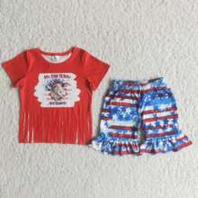Conjunto de roupas femininas para bebês, conjunto de 2 peças camiseta e shorts de estrela de vaca, verão 4 de julho, roupa boutique para meninas 2024 - compre barato