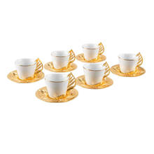 Conjunto de 6 pessoas-porcelana zamac café expresso 6 pessoas-ouro e prata-alta qualidade-feito em turquia 2024 - compre barato