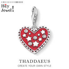 Coração vermelho com estrelas encantos pingente europa jóias achados acessórios 925 prata esterlina moda jóias presente para mulher 2024 - compre barato