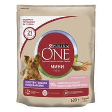 Сухой корм для собак мелких пород Purina One Mini Чувствительная, с лососем и рисом, 4.8 кг.
