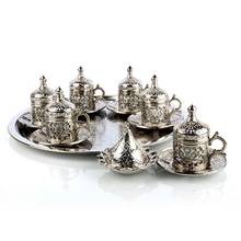 Otomano motivo 21 parça 6 personalidade cor prata árabe grego fas conjunto xicara conjunto chá xicara e bule xícara de chá tigela artesanal lindas canecas turco conjunto de chá vintage Pires criativo Latte Cup utensíli 2024 - compre barato