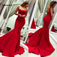 2022 Charming Red Strapless Evening Gowns Formals Wear Mermaid Long Backless Plus Size Prom Gowns Cheap Prom Dress 2024 - buy cheap