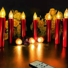 Velas rojas de Navidad, luz Led electrónica remota con temporizador parpadeante sin llama, decoración de boda y Año Nuevo con Clip, 10 Uds. 2024 - compra barato