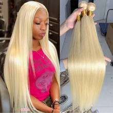 Extensão de cabelo liso feminino, loiro 613 extensão de cabelo humano para mulheres negras 1 3 4 pacotes 2024 - compre barato