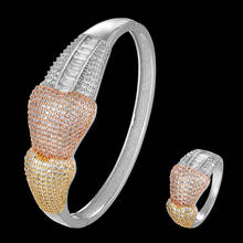Joyería Zlxgirl muy agradable forma de lazo brazalete de oro con anillo de Boda nupcial de la joyería de moda las mujeres tamaño zirconia pulsera conjunto 2024 - compra barato