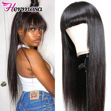 Herança-peruca lace front com franja de cabelo humano, cabelo brasileiro, remy, liso, com franja 10 "-22", pré-selecionado, densidade 150% 2024 - compre barato