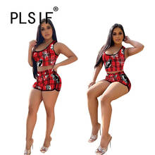 Young Party Lady Fashion Strapless Sleeveless Grid Print  Crop Top And Hot Short 2 Pieces Set Sexy Tigh Tracksuits 2024 - buy cheap