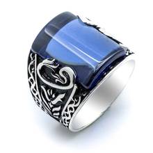 925 sterling Silver Blue Zircon Stone Vav Male Ring 2024 - buy cheap