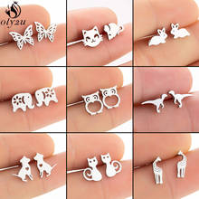 Small Cartoon Animal Earrings for Women Children Jewelry Brincos Fashion Stainless Steel Paw Dog Cat Ear Studs Black Pendientes 2024 - buy cheap