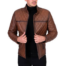 Chaqueta acolchada de cuero genuino para hombre, abrigo de invierno, ajustado, marrón 2024 - compra barato