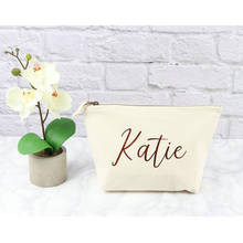 personalized rose Gold canvas Cosmetic with Name wedding Makeup Bag,Bridesmaid proposal make up bag valentines Mother's Day gift 2024 - buy cheap