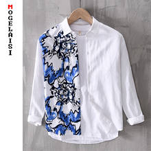 Fashion printing shirt men new spring Linen cotton High quality comfortable soft men white top long shirts Asian size L534 2024 - buy cheap