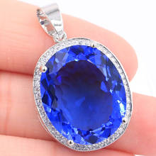 34x21mmInfinity Anniversary Big Gemstone 22x18mm Created Violet Tanzanite CZ For Woman's Engagement Silver Pendant Eye Catching 2024 - buy cheap