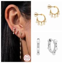 Pendientes de aro de plata esterlina 925 para mujer, aretes colgantes de perlas para fiesta, regalo de compromiso, Pendientes largos, accesorios de joyería fina 2024 - compra barato