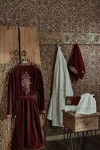 10 piece High Quality Robe Set Hurrem Sultan Cream Burgundy Organic Cotton Family Robe Set 10 Parça 2024 - buy cheap