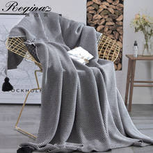 Regina cobertor de malha de algodão puro de luxo, decoração para casa, clássico, preto, branco, textura, borla, xadrez, cobertores para cama, sofá 2024 - compre barato