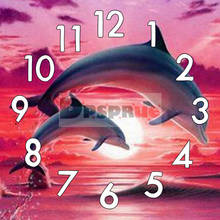 Dpsprue 5D Diamond Painting Kit With Clock Cross stitch Full Square Round Diamond Embroidery Mosaic Cute Animal Dolphin Gift 2024 - buy cheap