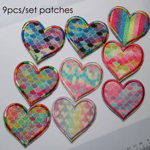 9pcs/set colorful bling heart embroidery Patches for clothing  DIY colorful iron on parches applique for clothes 2024 - buy cheap
