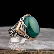 Natural verde quartzo pedra 925 prata gravado anel tradicional artesanal turco signet anéis rock jóias presente para mulher 2024 - compre barato