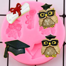 Molde de silicone para graduação, série de coruja, chapéu, borda de bolo, molde de silicone para formatura, argila para doces, chocolate, fondant, ferramentas de decoração de bolo 2024 - compre barato