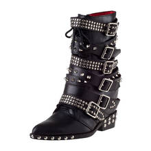 T-Show Black Rivets Women Punk Ankle Boots Pointed Toe Buckle Strap Comfortable Low Heels Winter Gothic Shoes Woman Martin Boot 2024 - buy cheap