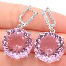 35x20mm Big Round 20mm Jewelry Set Created Pink Kunzite CZ Woman's Dating Silver Earrings Pendant 2024 - buy cheap
