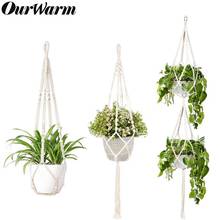 OurWarm-colgador de macramé hecho a mano para plantas, soporte de cesta colgante para flores, maceta para decoración de pared, 100% algodón, decoración de jardín 2024 - compra barato