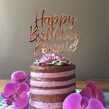 Espejo de oro rosa personalizado para tarta de cumpleaños, adorno de acrílico personalizado con nombre, novedad 2024 - compra barato
