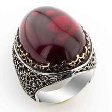 925 Sterling Silver Ring for Men with Red Zircon Stone 2024 - buy cheap