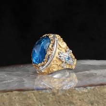 Topaz Gold Plated 925 Silver Traditional Handmade Turkish Ring Luxury Lion Engraving Best Jewelry Gift for Women Men 2024 - buy cheap