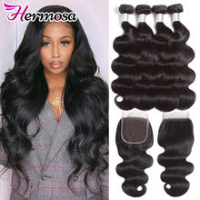 Hermosa Hair Brazilian Body Wave With Closure Human Hair 4 Bundles With Closure Hair Weave Bundles with Closure Hair Extension 2024 - buy cheap