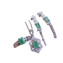 Colar de anel com esmeralda natural 925, joias finas de alta qualidade, conjunto de brincos, suporte clássico, detecção popular 2024 - compre barato
