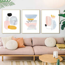 Pink and Blue Abstract Shapes Painting Canvas Print Modern Scandinavian Pastel Wall Art Pictures Nordic Poster Living Room Decor 2024 - buy cheap