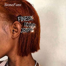 Stonefans Изящные знаковые заколки для волос с кристаллами и надписями для женщин, индивидуальные Стразы с надписями, искусственные волосы 2024 - купить недорого