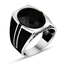 925 Sterling Silver Oval Black Zircon Men's Ring Rectangle Platform Gemstones Special Quality Fashion Stylish Unusual Design New 2024 - buy cheap