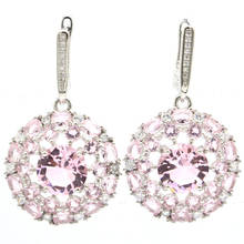 39x23mm European Design Round   Pink Kunzite CZ  Woman Dating 925 Sterling Silver Earrings 2024 - buy cheap