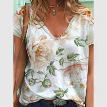 Блузка женская плиссированная базовая с коротким рукавом, Свободная блуза-рубашка хлопковая рубашка с цветочным принтом, на лето 2024 - купить недорого