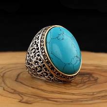 Pure 925 Sterling Silver Natural Feroza Agate Stone Ring For Men Women High quality Handmade Jewelry Fashion Vintage Punk Retro Zircon Onyx Gift Turkish Style Mens Accessory All Size 2024 - buy cheap