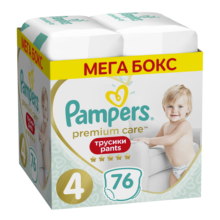 Трусики Pampers Premium Care Размер 4, 9-15 кг, 76 шт. (Monthly Pack) 2024 - купить недорого