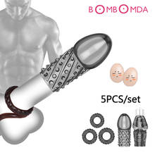 Silicone Penis Enlargement Condoms Penis Extension Sleeves For Adults Intimate Goods Reusable Condom Cock Rings Adult sex toys 2024 - buy cheap