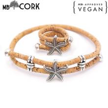 Natural Cork Handmade starfish sea star women original ring and bracelet Eco materials wooden jewelry Set-065 2024 - buy cheap