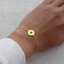 Ouro bússola pulseira de aço inoxidável delicado disco corrente pulseiras para mulher minimalista jóias camadas pulseiras 2024 - compre barato