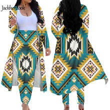 Jackherelook-Conjunto elegante de 2 piezas para mujer, ropa con estampado geométrico azteca, Indio Nativo americano, cárdigan Vintage, pantalones largos ajustados 2024 - compra barato