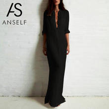 Anself Vintage Casual Long Maxi Dress Women V Neck Long Sleeve Beach Dress Plus Size 5XL Split Boho Dresses Autumn Vestidos 2021 2024 - buy cheap