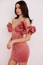 Women Summer Style Sexy V Neck Pink Ruffles Bodycon Lady Corset Bandage Dress 2021 Celebrity Designer Fashion Evening Party Club 2024 - buy cheap