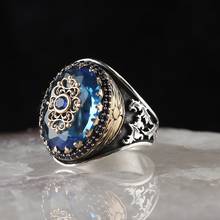 Topacio Azul plata esterlina anillo de los hombres 2024 - compra barato