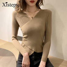 Xisteps-suéter de punto con cuello en V para mujer, Jersey elegante de manga larga con botones sólidos, otoño e invierno, 2020 2024 - compra barato