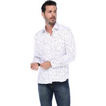 Camisa masculina branca de varetta impressa polka dot camisa casual camisas para homem de manga longa camisas masculinas regulares feitas na turquia 2024 - compre barato
