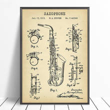 Póster Vintage de charol para saxofón, impresiones, regalos de músico, instrumento Musical, Blueprint, pintura sobre lienzo, decoración de pared 2024 - compra barato