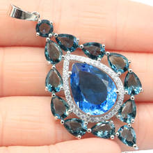 53x27mm Delicate Fine Cut Big 10g Created London  Blue Topaz Rhodolite Garnet CZ For Women Dating Fine Jewelry Silver Pendant 2024 - buy cheap
